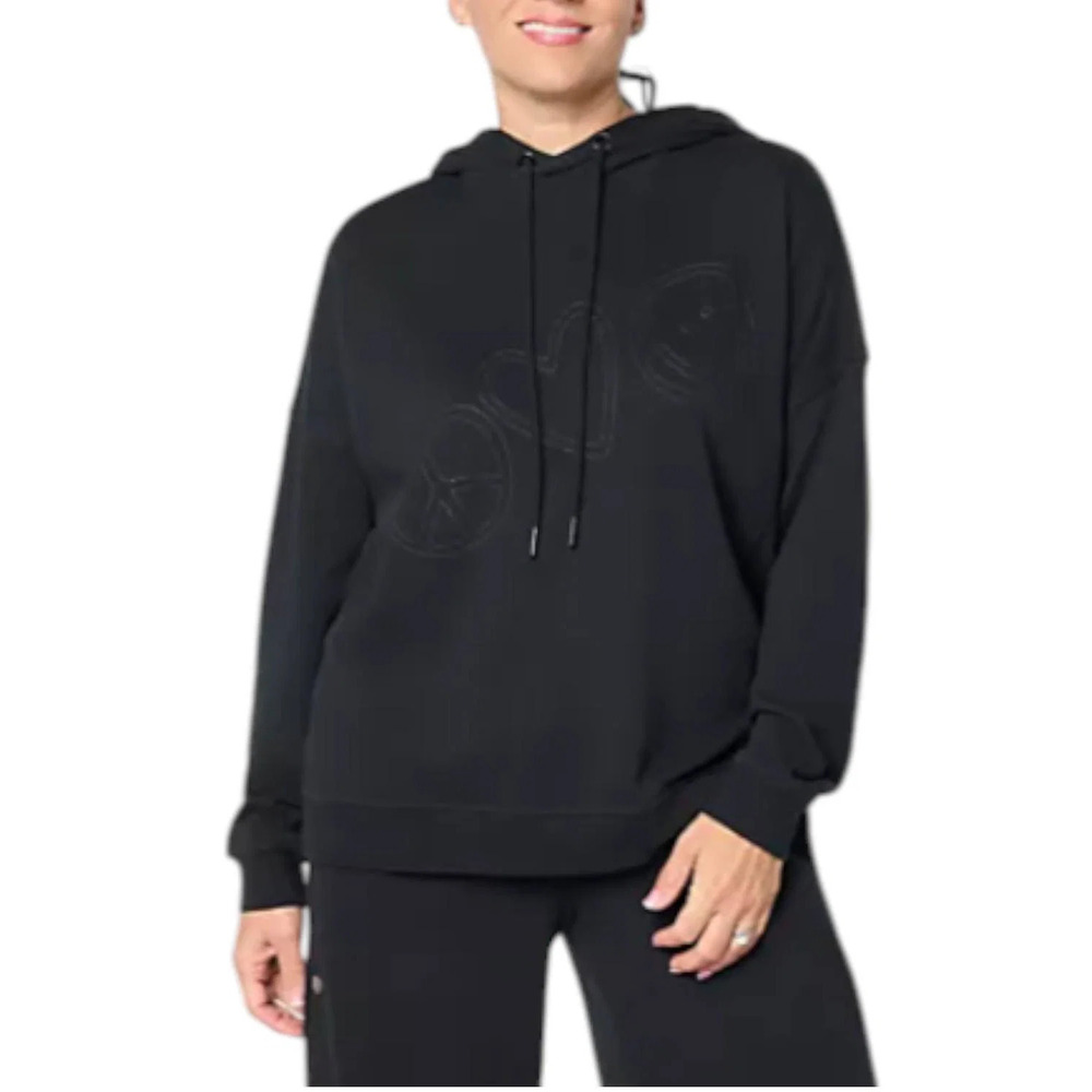 Peace Love World Women's French Terry Embroidered Hoodie Black - Regular